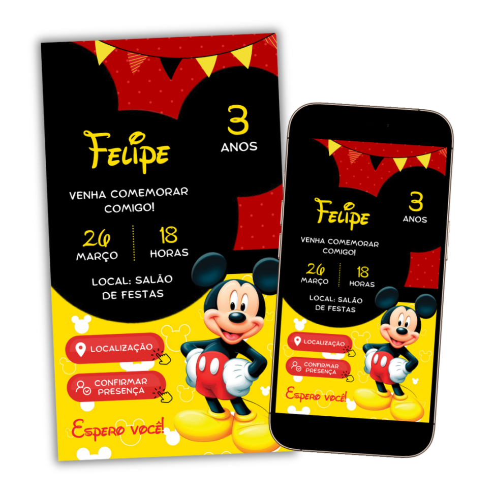 Convite Digital Interativo Mickey Mouse Modelo 2