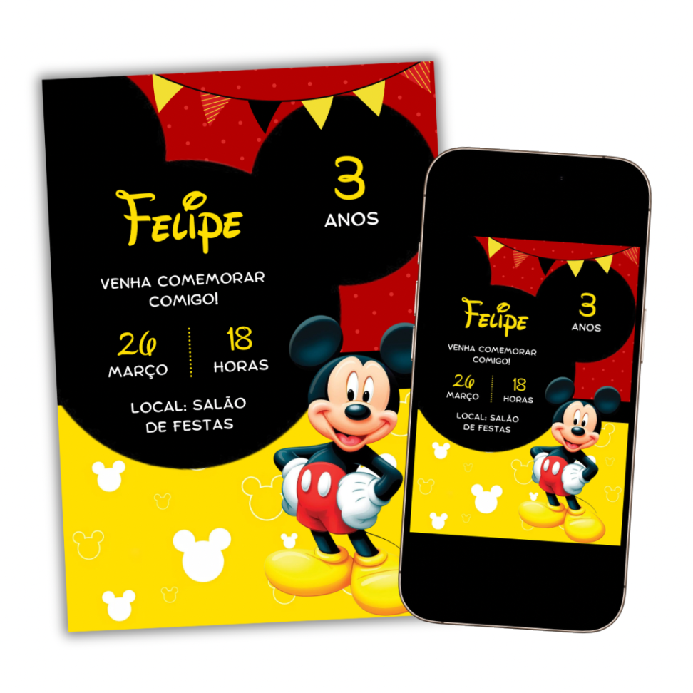 Convite Digital Mickey Mouse Modelo 2