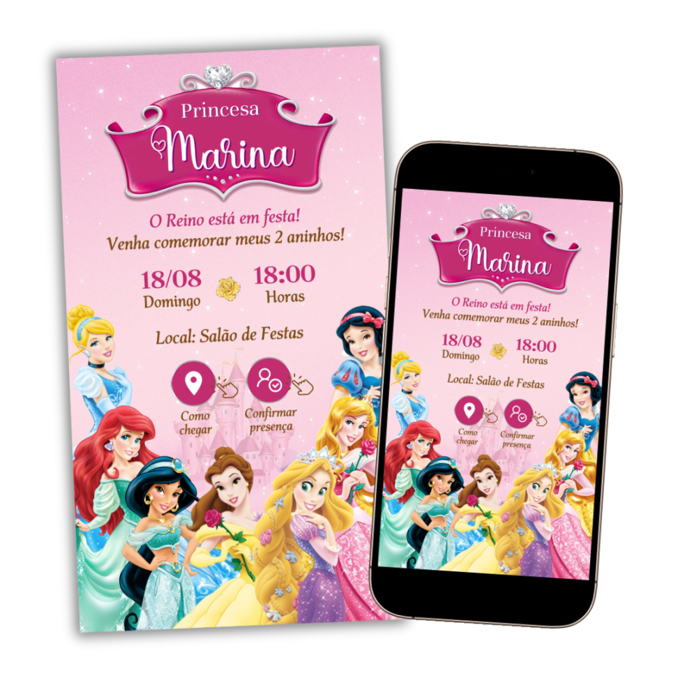 Convite Digital Interativo Princesas Disney