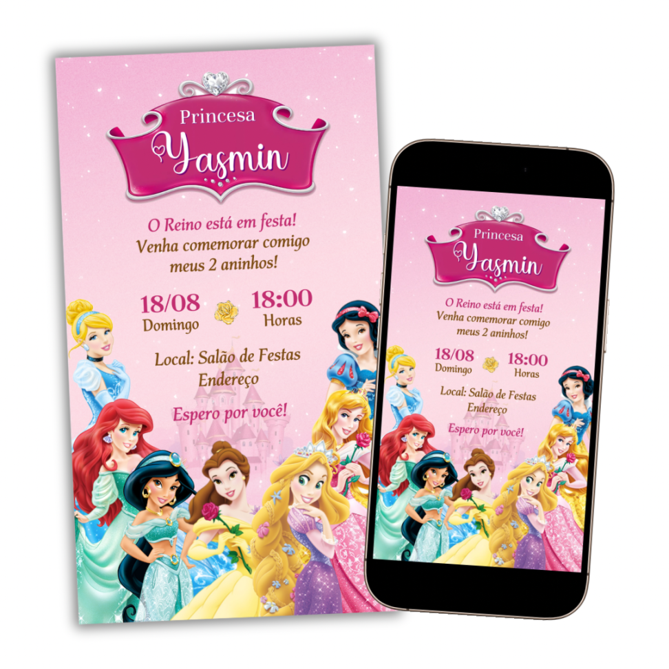 Convite Digital Princesas Disney Modelo 2