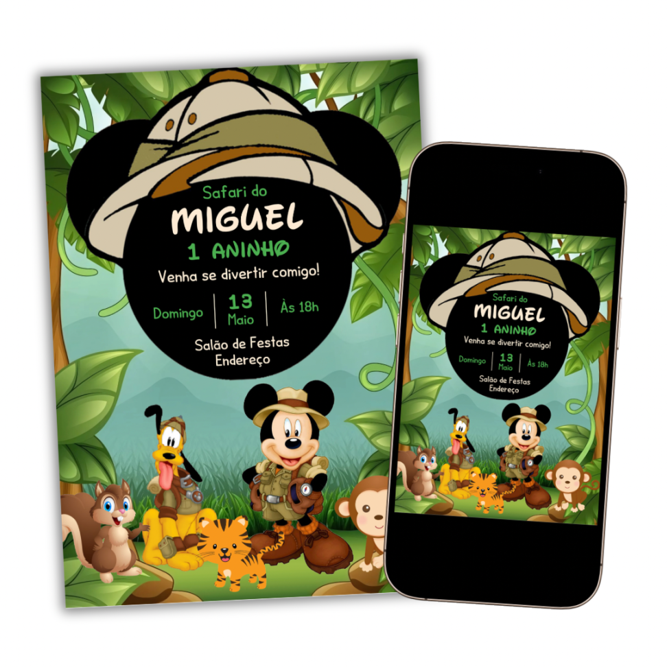 Convite Digital Mickey Safari