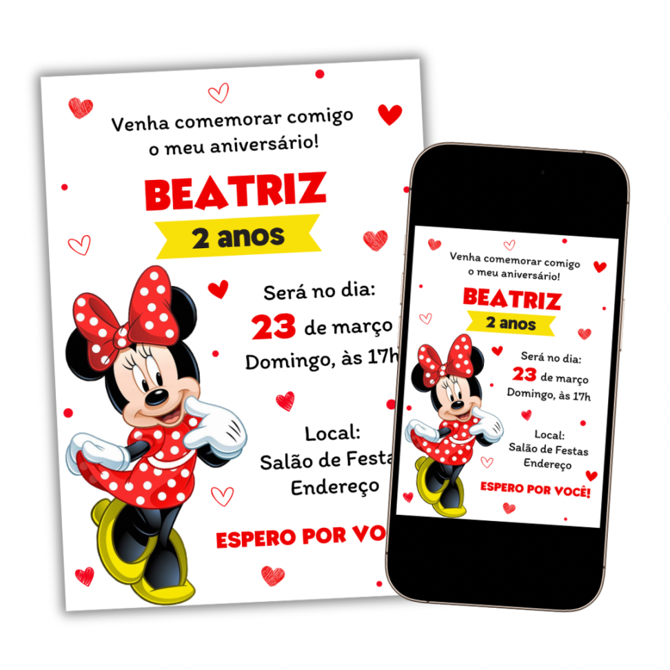 Convite Digital Minnie Vermelha Modelo 2