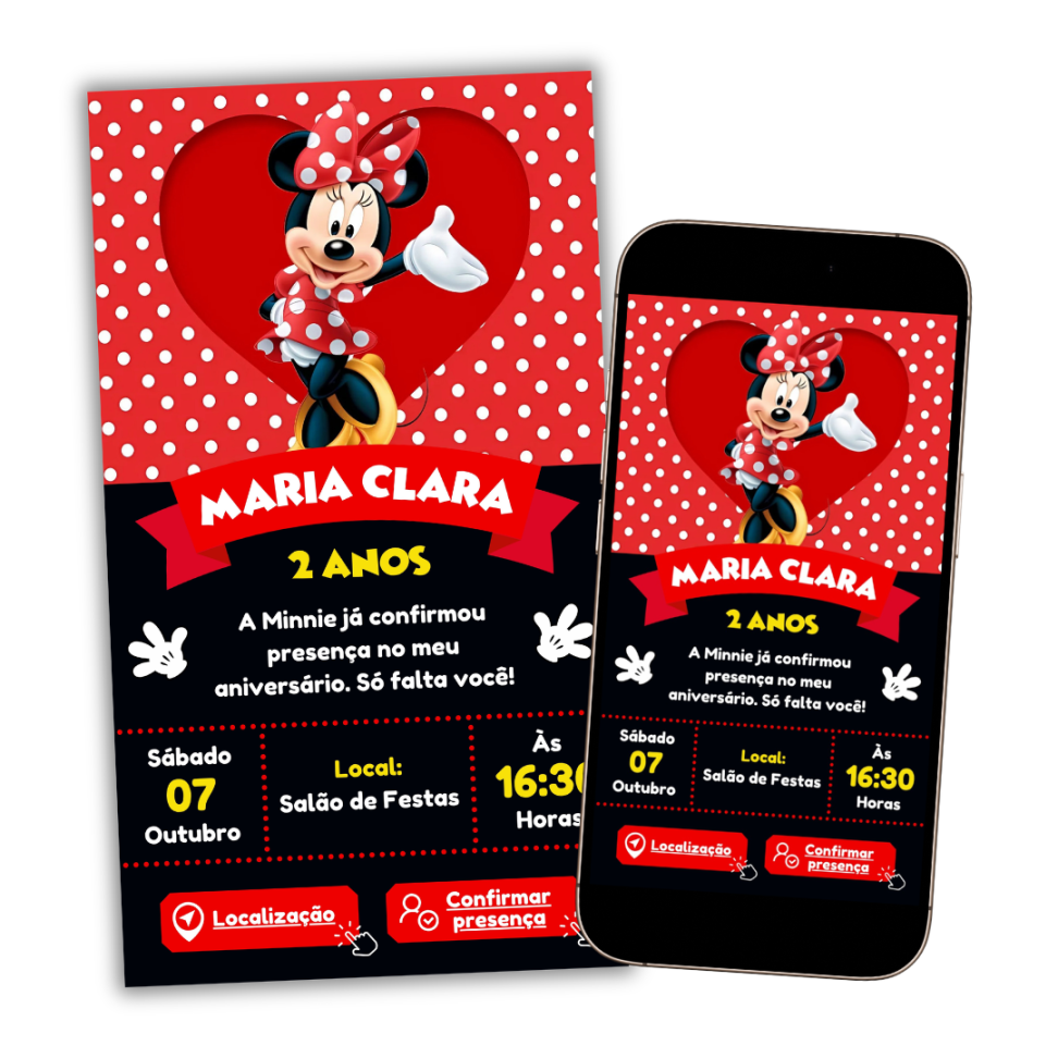 Convite Digital Interativo Minnie Vermelha