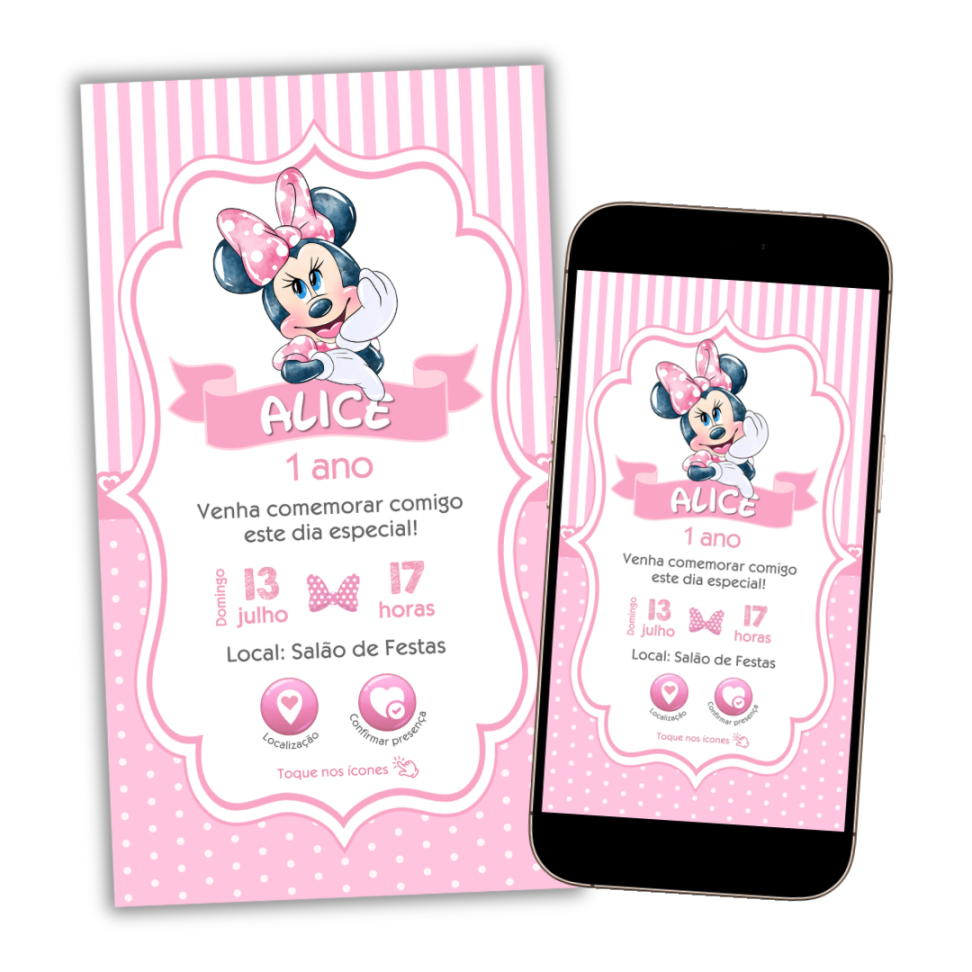 Convite Digital Interativo Minnie Rosa Modelo 2