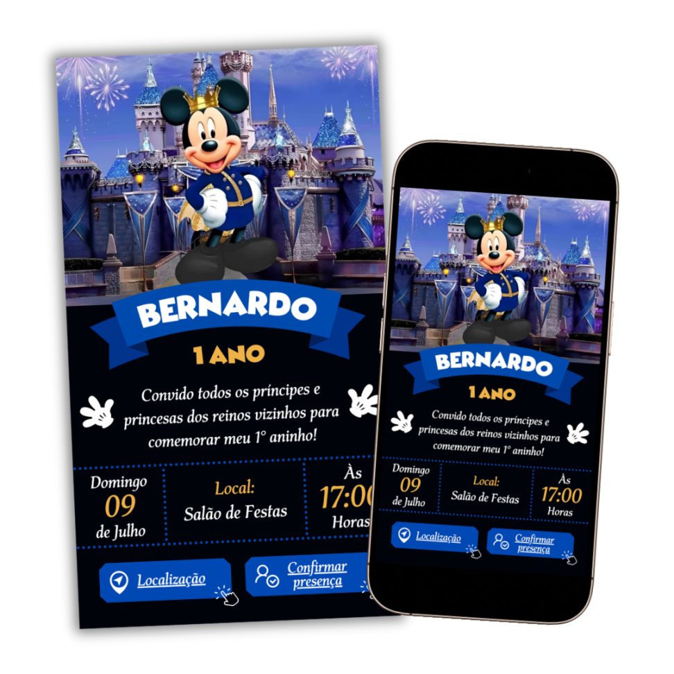Convite Digital Interativo Mickey Realeza