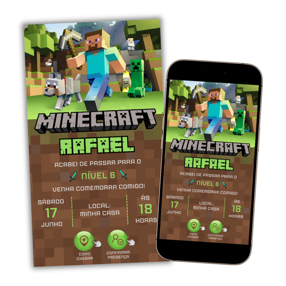 Convite Digital Interativo Minecraft