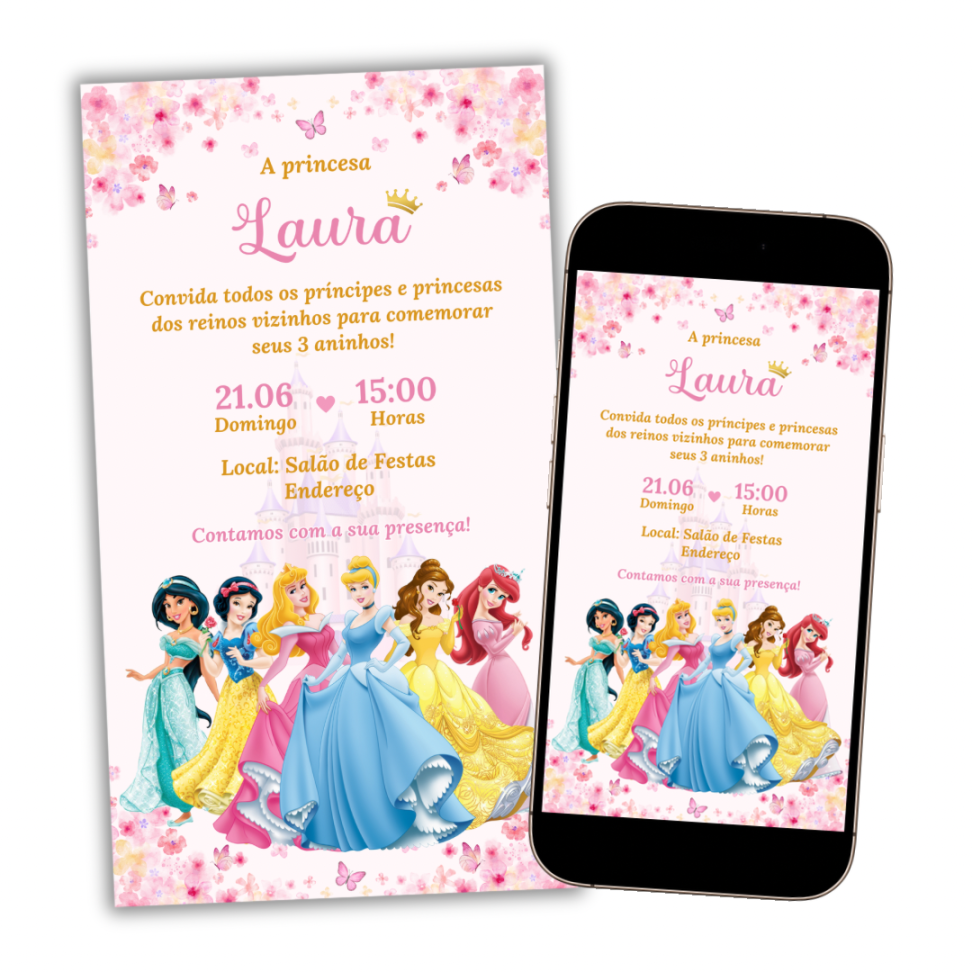 Convite Digital Princesas Disney