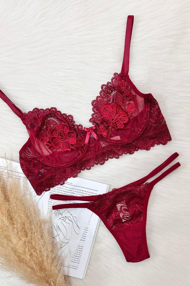 CONJUNTO BRENDA - LINGERIE SENSUAL RENDADA COM TULE E GUIPURE - #4