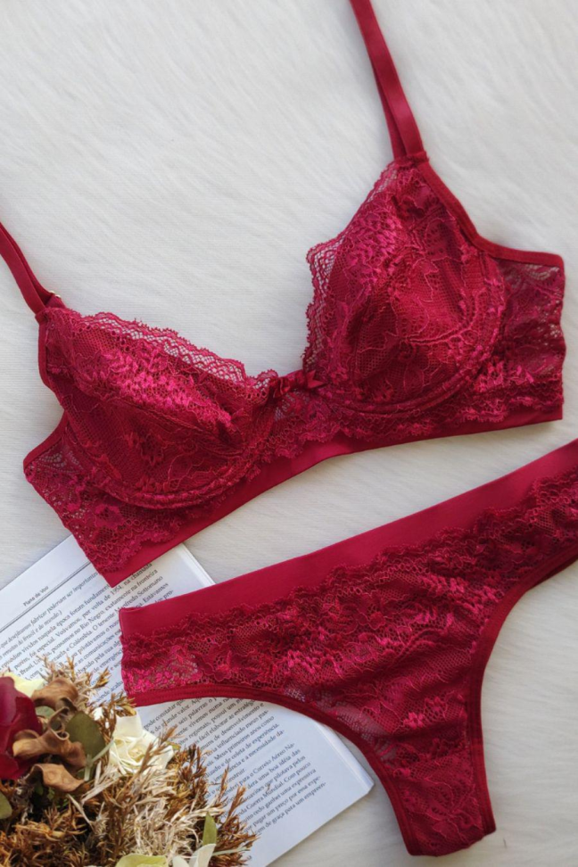 CONJUNTO FERNANDA - LINGERIE SEM BOJO COM ARO EM RENDA E MICROFIBRA - #6