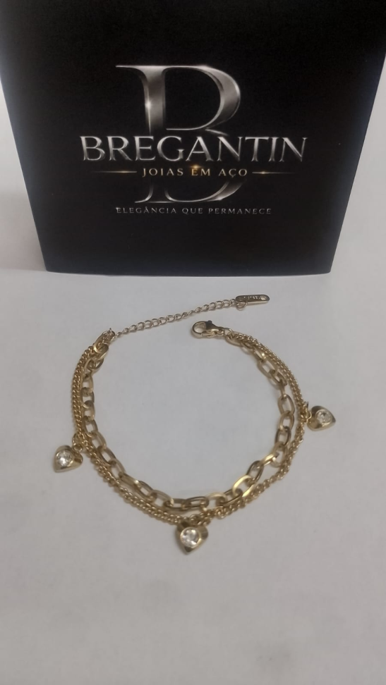 Pulseira Dupla Coração Dourado