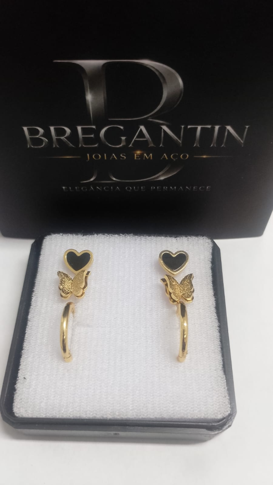 Brinco Trio Borboleta/Coração/Argola