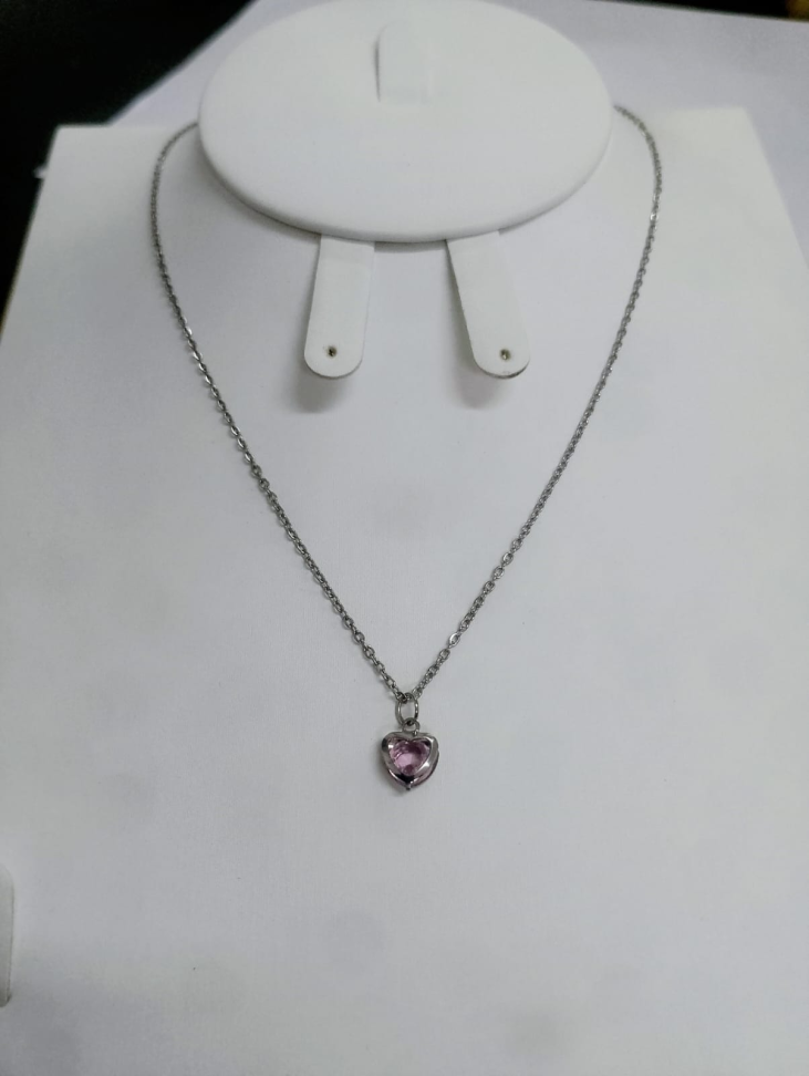 COLAR CORAÇÃO ZIRCONIA ROSA