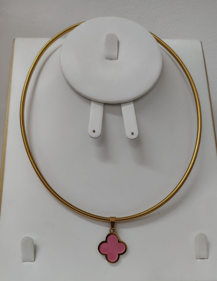Colar ARO Maleavel Trevo Rosa Dourado