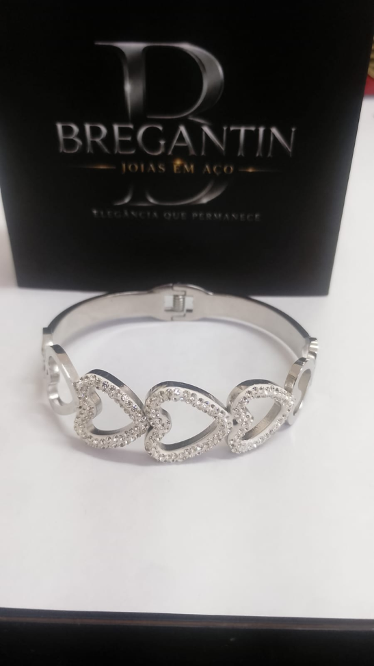 Bracelete Corações Cravejado/Liso