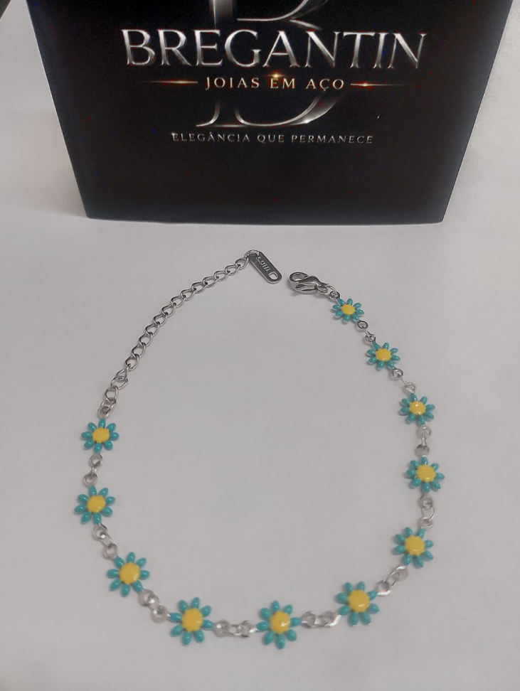 Pulseira Florzinhas Esmaltada Azul