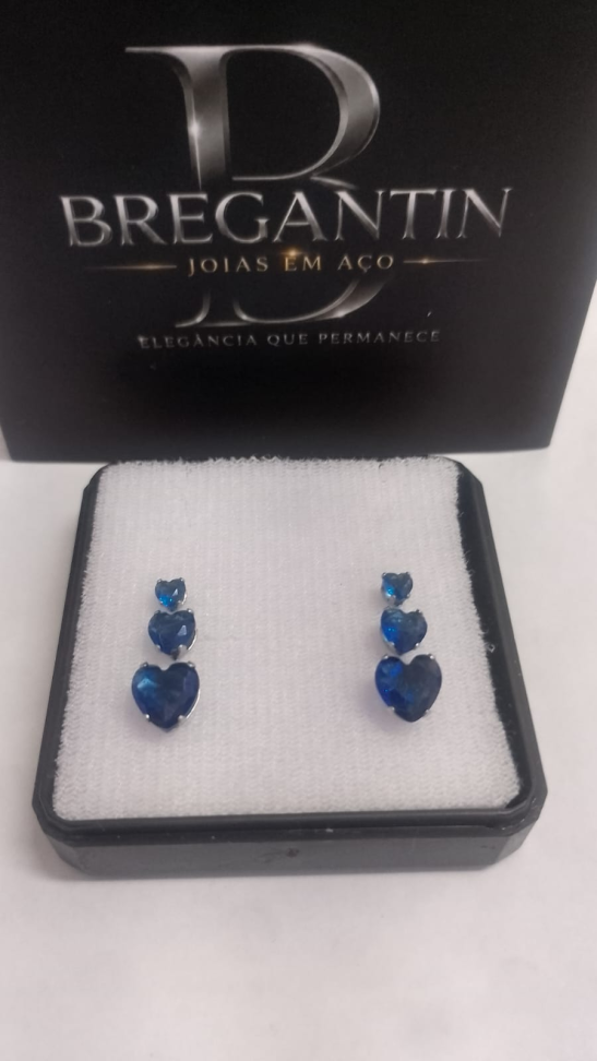 Brinco Trio Coração Zirconia Blue