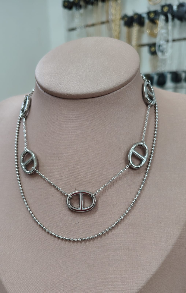 COLAR DUPLO GUCCI AÇO