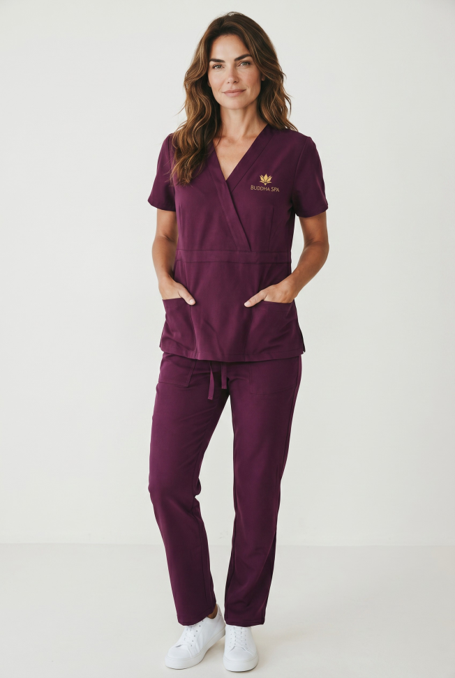 Conjunto Scrub Vinho Copa Oficial Buddha Spa