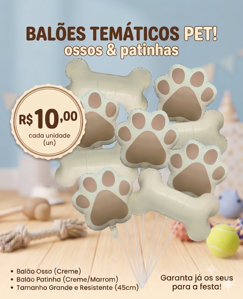 Balão Metalizado Patinha/Osso 45cm