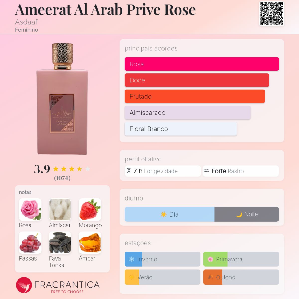 Ameerat Al Arab Prive Rose - Asdaaf - Decant em frasco de vidro