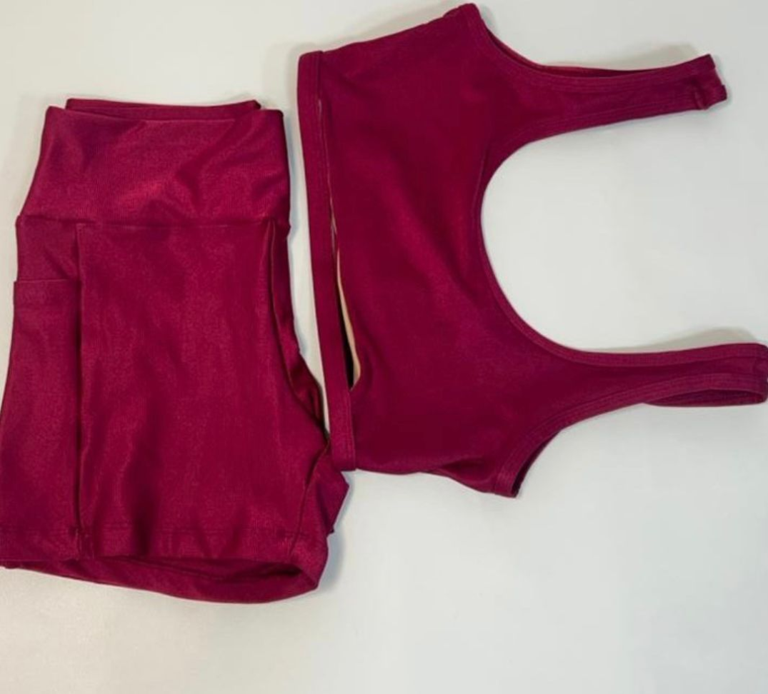 Conj. Short/bolso Aveludado Cereja