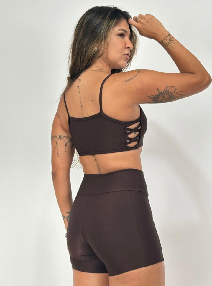 Conj. Short/bolso Aveludado Marrom