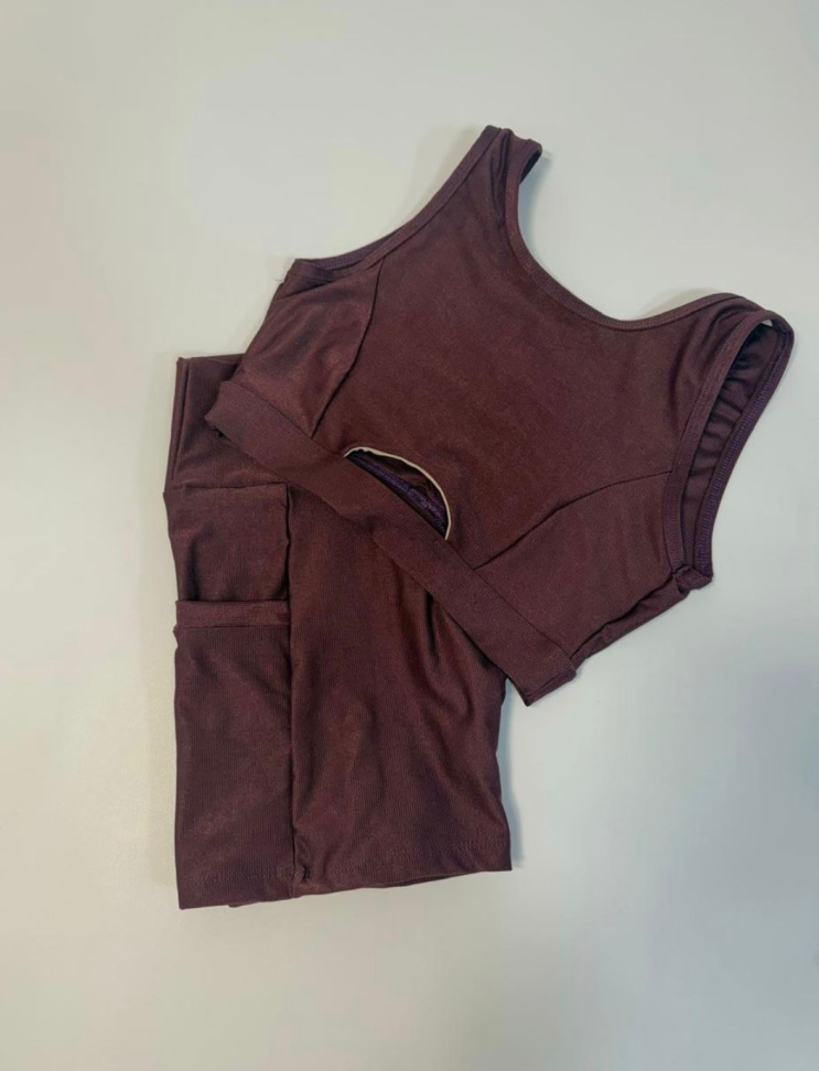 Conj. Short/bolso Aveludado Marrom