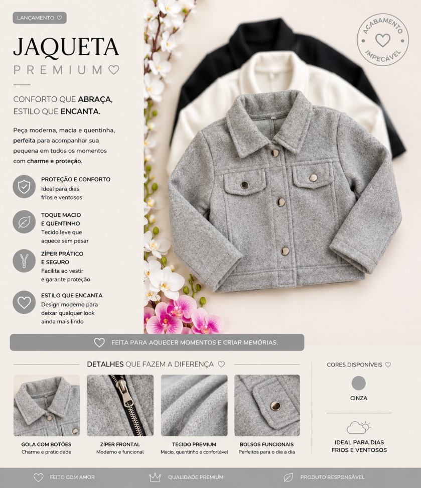 Jaqueta de Lã Batida - Cinza