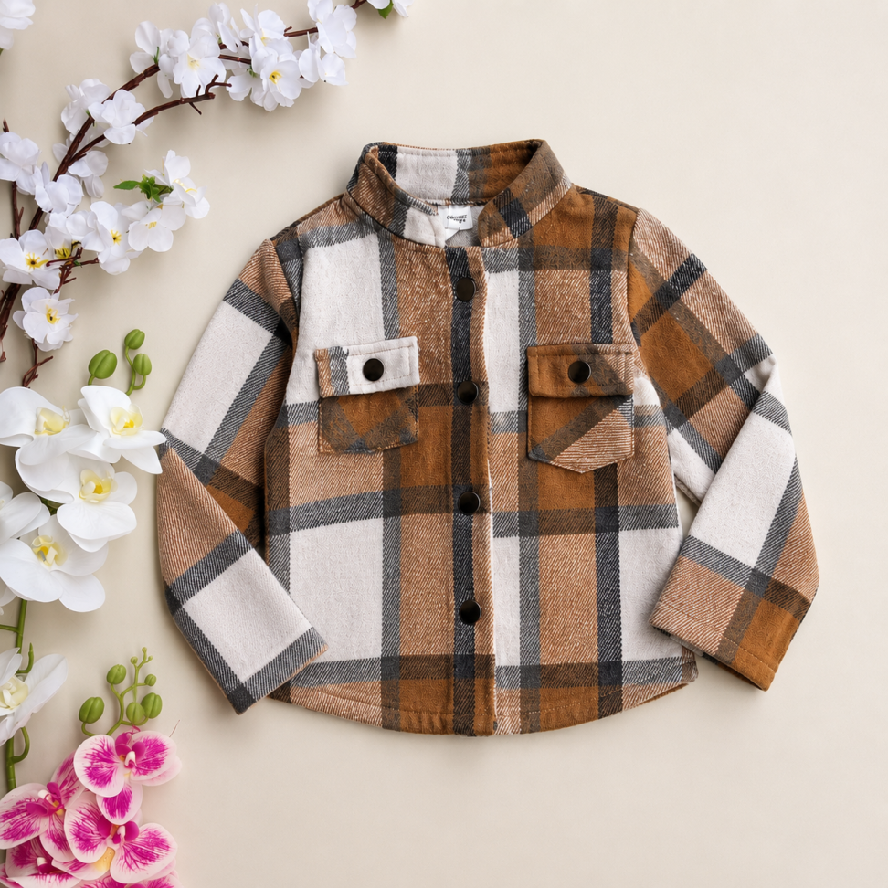Jaqueta Infantil Xadrez Flanelada - Marrom