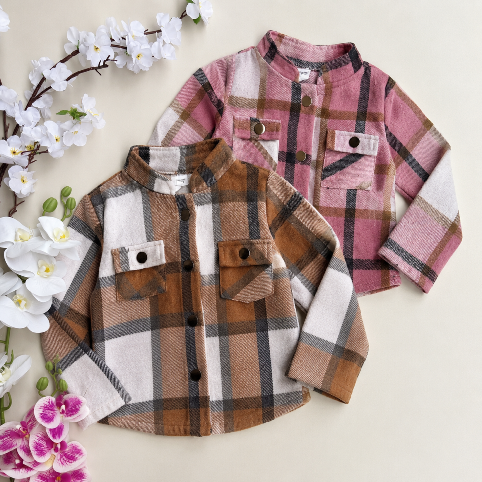Jaqueta Infantil Xadrez Flanelada - Marrom