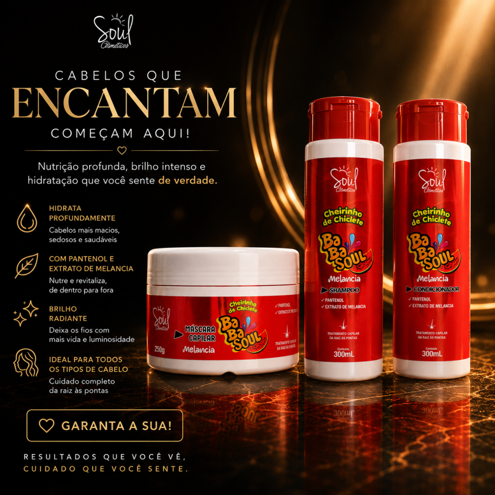 Kit BabaSoul Melancia - Shampoo, Condicionar e Máscara