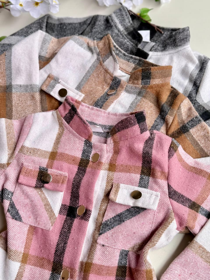Jaqueta Infantil Xadrez Flanelada - Rosa