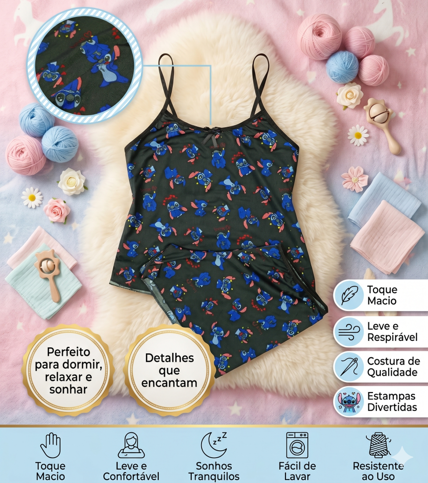 Baby Doll Soft Adulto Preto - Little Stitch