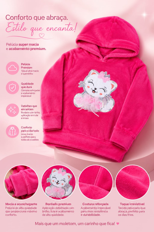 Casaco Premium Peluciado Infantil - Rosa