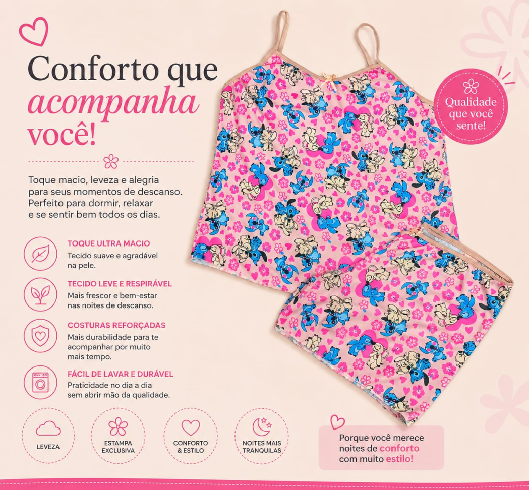 Baby Doll Adulto Premium Little Stitch Rosa - GG