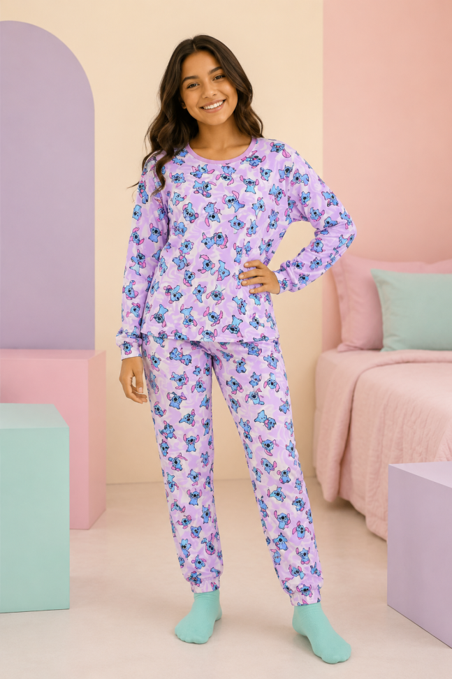 Pijama Adulto Premium Little Stitch - Rosa