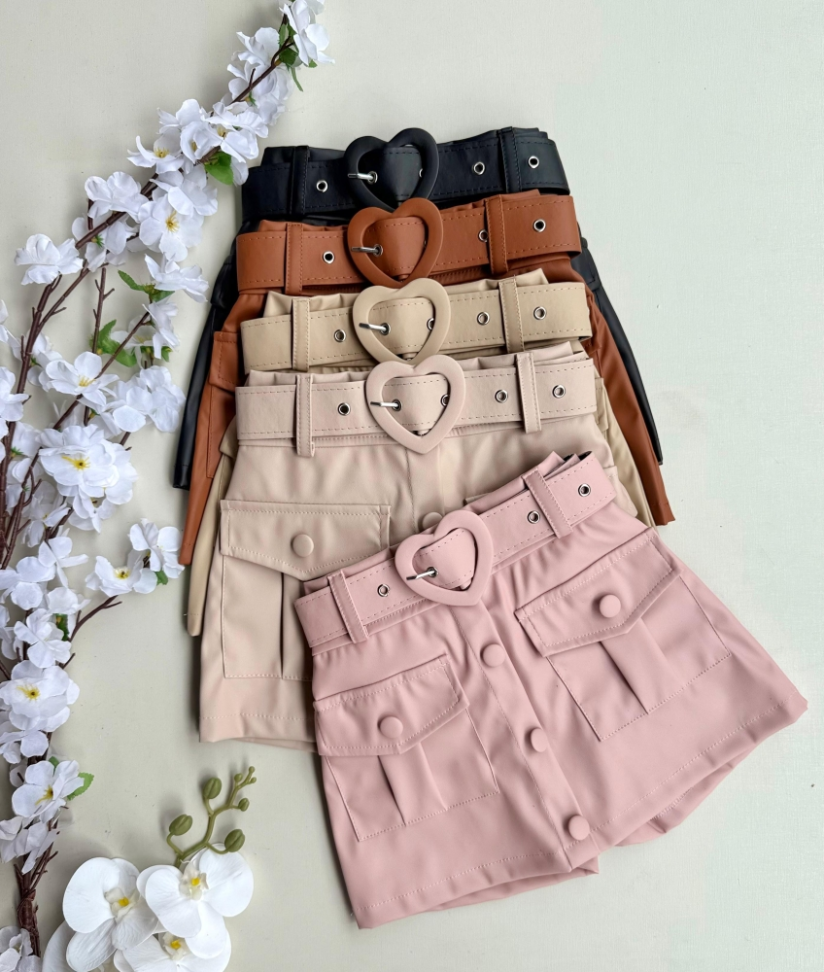 Conjunto de Jaqueta de Couro Fake + Short-Saia - Marrom - #3