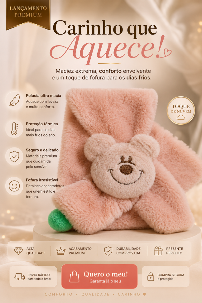 Cachecol Infantil Ursinho Rosa