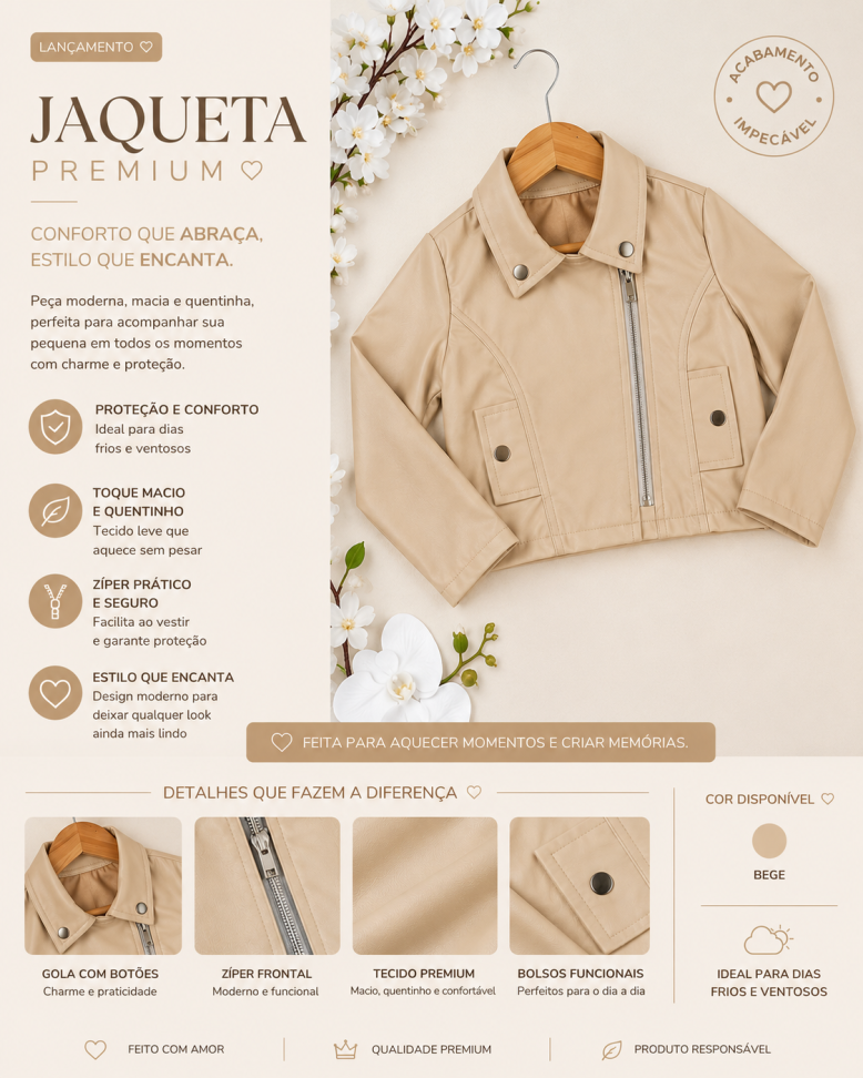 Jaqueta de Couro Fake - Bege