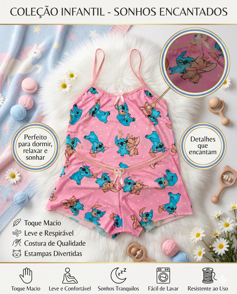 Baby Doll Infantil Premium Little Stitch Rosa