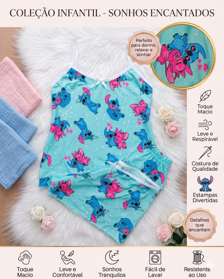 Baby Doll Infantil Premium Little Stitch Verde