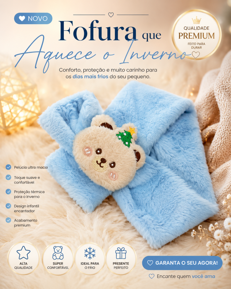 Cachecol Infantil Ursinho Azul