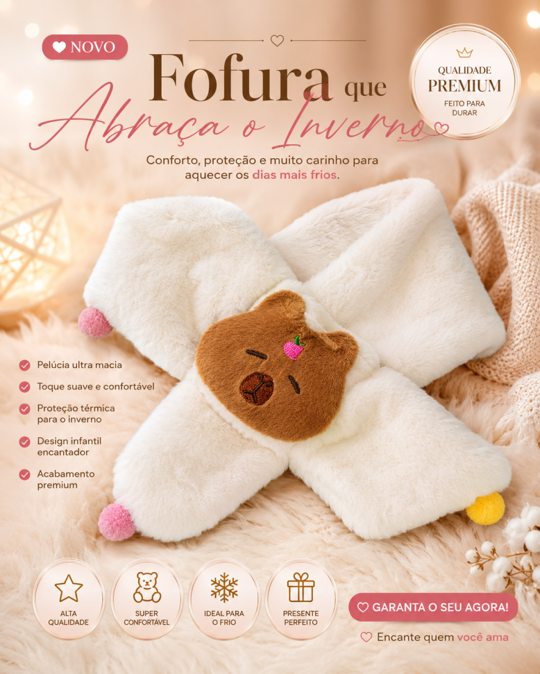 Cachecol Infantil Ursinho Branco