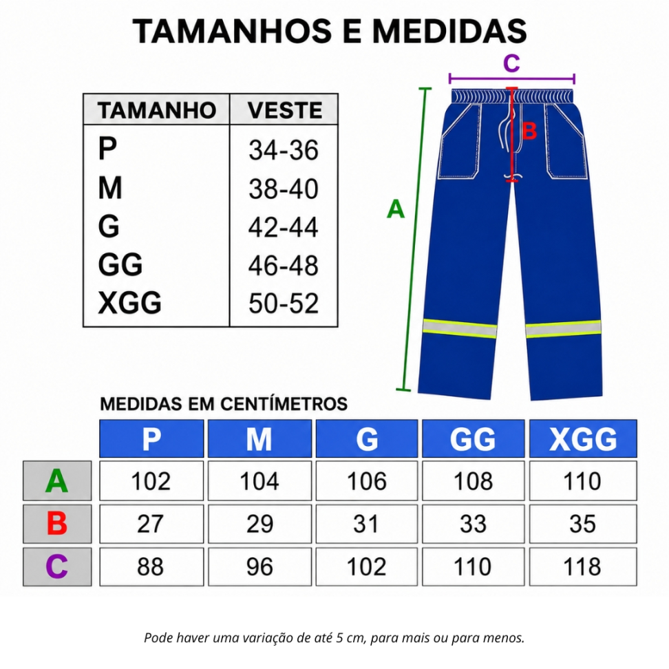 Calça em Brim com Faixa Refletiva