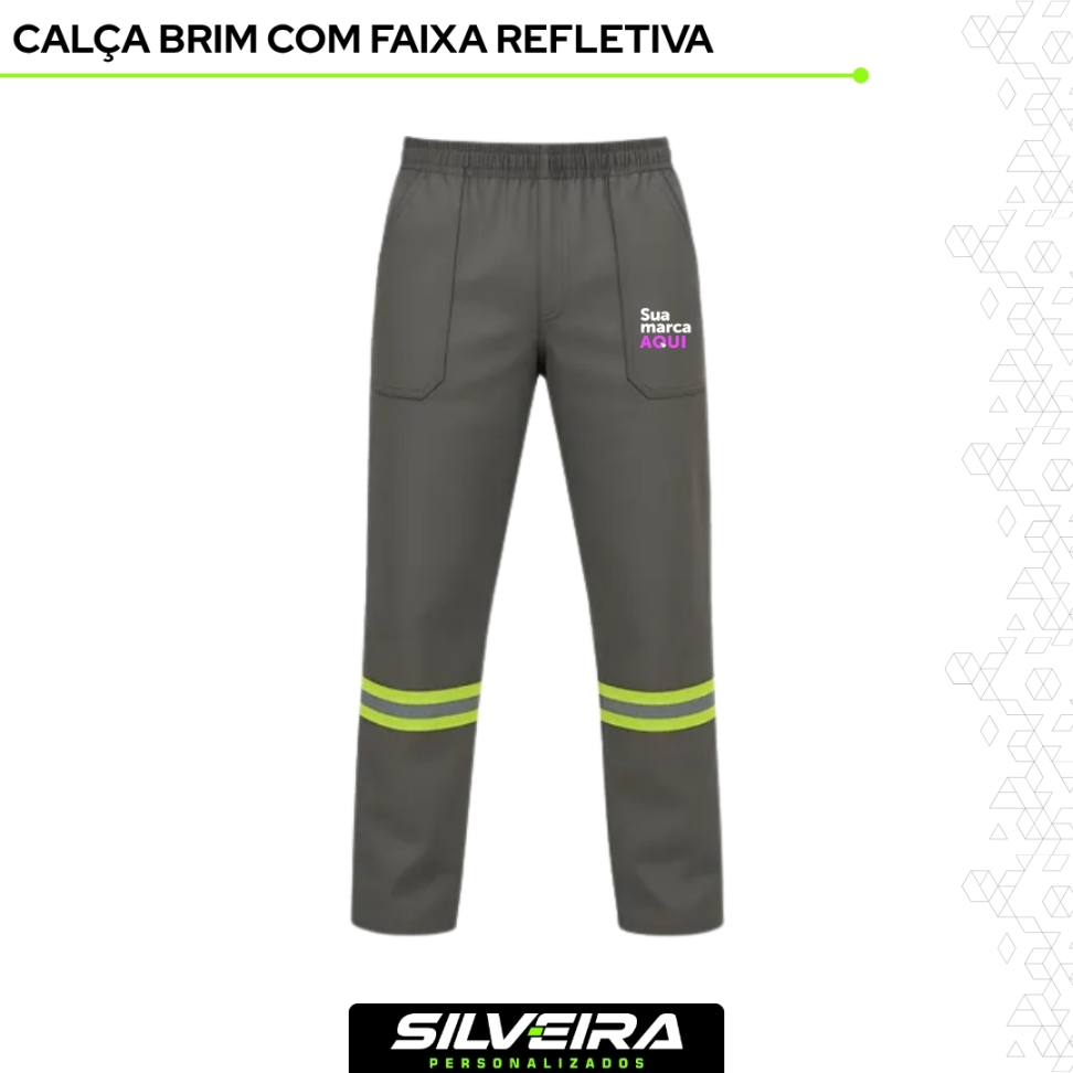 Calça em Brim com Faixa Refletiva