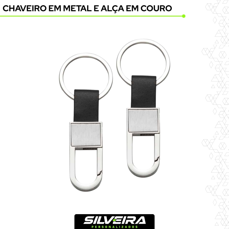 Chaveiro em Metal com Alça em Couro Sintético