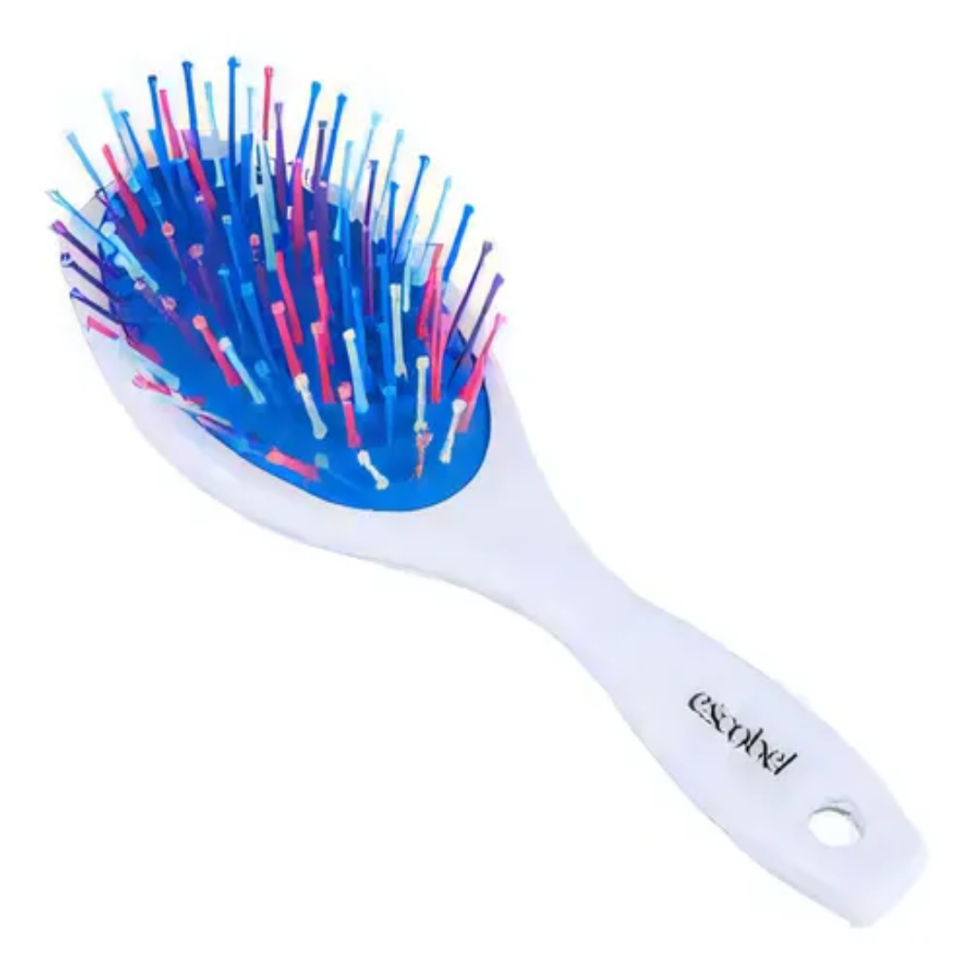 ESCOVA DE CABELO PLASTICO ALMOFADA OVAL COLORIDA