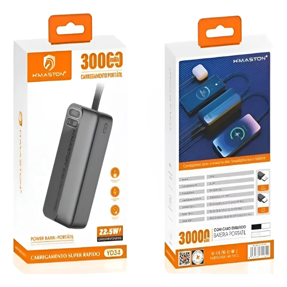 CARREGADOR PÓRTATIL 30000MAH YD34
