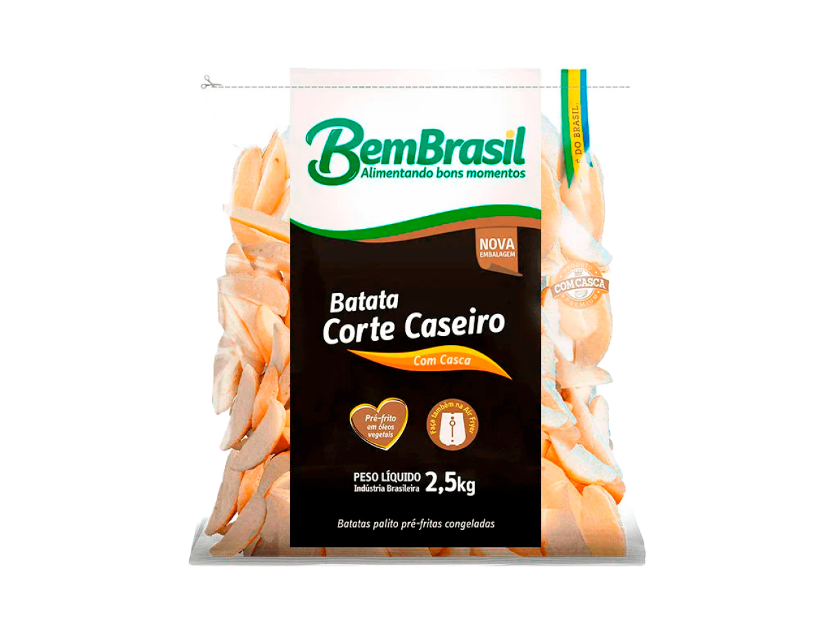 BATATA CONGELADA PRÉ FRITA COM CASCA RÚSTICA CORTE CASEIRO BEM BRASIL 2,5 KILO (CX 6 PCT)