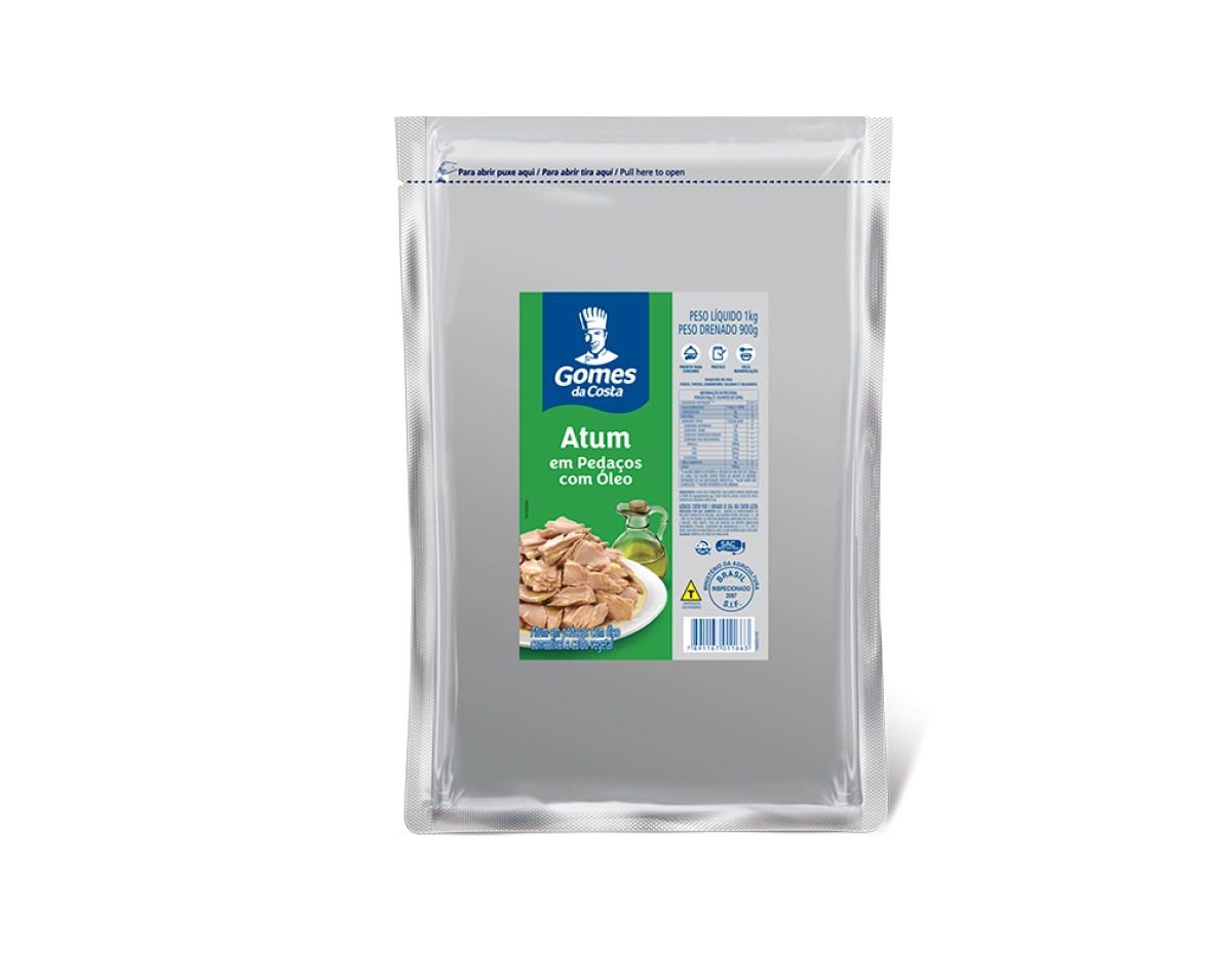 ATUM GRANDE PEDAÇOS EM ÓLEO POUCH GOMES DA COSTA 1 KILO